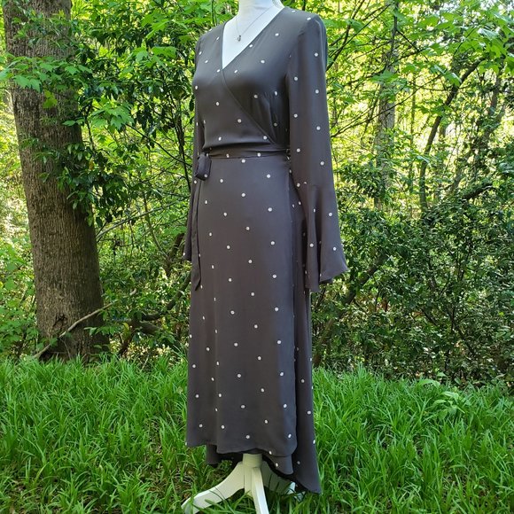 CHARLI Embroidered Crepe Wrap Dress in Gray Size 10 - Picture 3 of 15